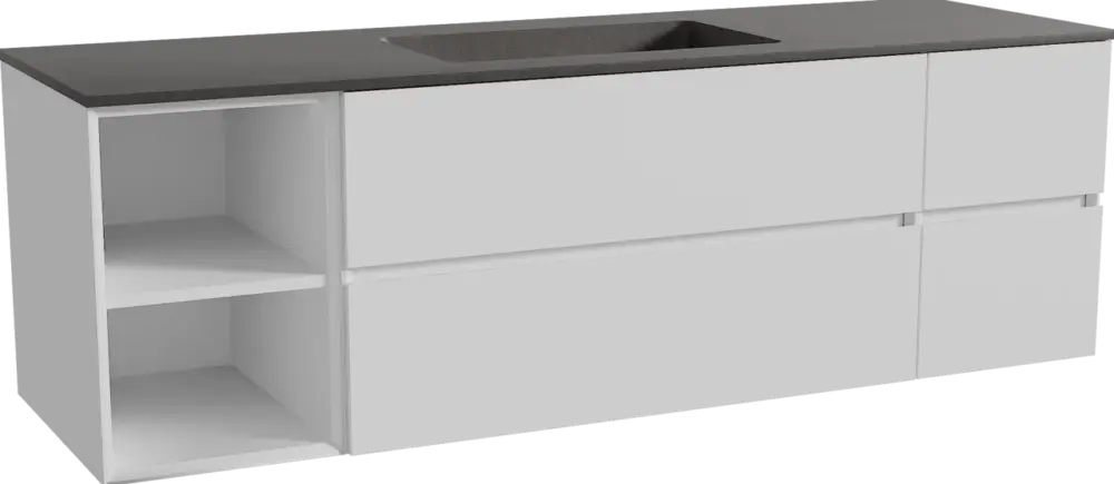 Storke Edge hängendes Möbelstück Set: 165 x 52 cm, Weiß matt, mit Scuro Einzelwaschtisch, Quarz Schwarz matt Knallerangebot