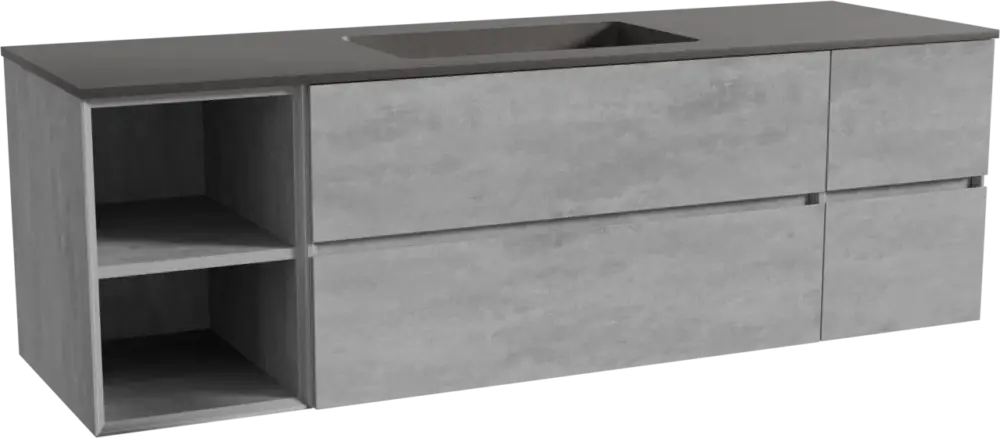 Storke Edge hängendes Möbelstück Set: 165 x 52 cm, Beton dunkelgrau, mit Scuro Einzelwaschtisch, Quarz Schwarz matt Ausverkauf