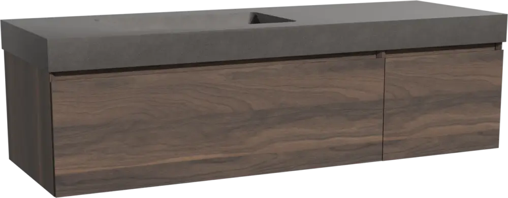 Storke Edge hängendes Möbelstück Set: 150 x 52 cm, Nussbaum, mit Scuro High Waschtisch links, Quarz Schwarz matt Neu
