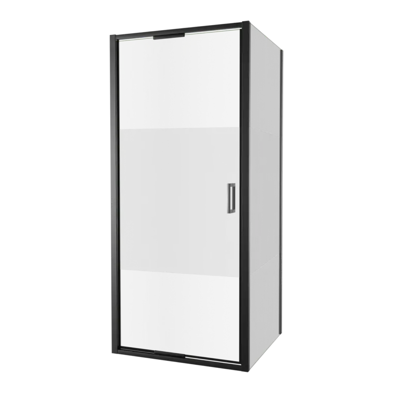 Sofort Bestellen Luca Varess Vidor In Eckdusche: Drehtür und fixierte, Seitenwand, 90 x 80 cm, Klarglas mit mattiertem Streifen, mattschwarzes Profil