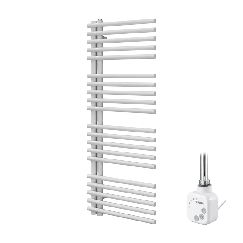 Aktuell Vipera Nevada Einzel Handtuchheizkörper 50 x 120 cm Elektrische Heizung Weiß glänzend Seitenanschluss 500W, inkl. Widerstand