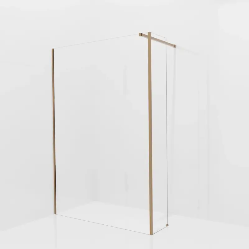 Preiswert Balmani Modular Walk-In Dusche mit fester Seitenwand: 140 x 200 cm, Klarglas mit mattiertem Streifen, Profil Brushed Rosegold