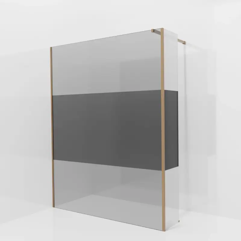 Balmani Modular Walk-In Dusche mit fester Seitenwand: 160 x 200 cm, Rauchglas mit mattiertem Streifen, Profil Brushed Rosegold Beliebt