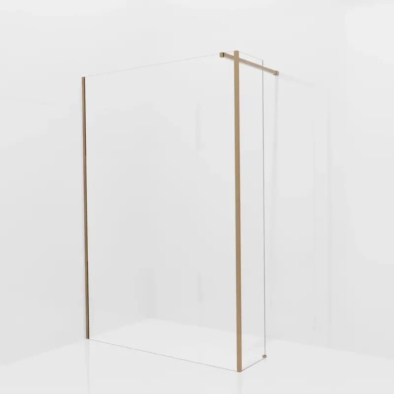 Expressversand Balmani Modular Walk-In Dusche mit fester Seitenwand: 140 x 200 cm, Klarglas mit mattiertem Streifen, inklusive Coating, Profil Brushed Rosegold
