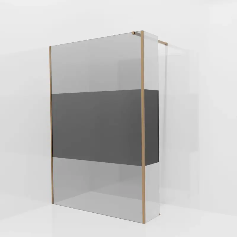 Schneller Versand Balmani Modular Walk-In Dusche mit fester Seitenwand: 140 x 200 cm, Rauchglas mit mattiertem Streifen, inklusive Coating, Profil Brushed Rosegold