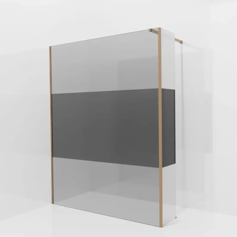 Billig Balmani Modular Walk-In Dusche mit fester Seitenwand: 160 x 200 cm, Rauchglas mit mattiertem Streifen, inklusive Coating, Profil Brushed Rosegold