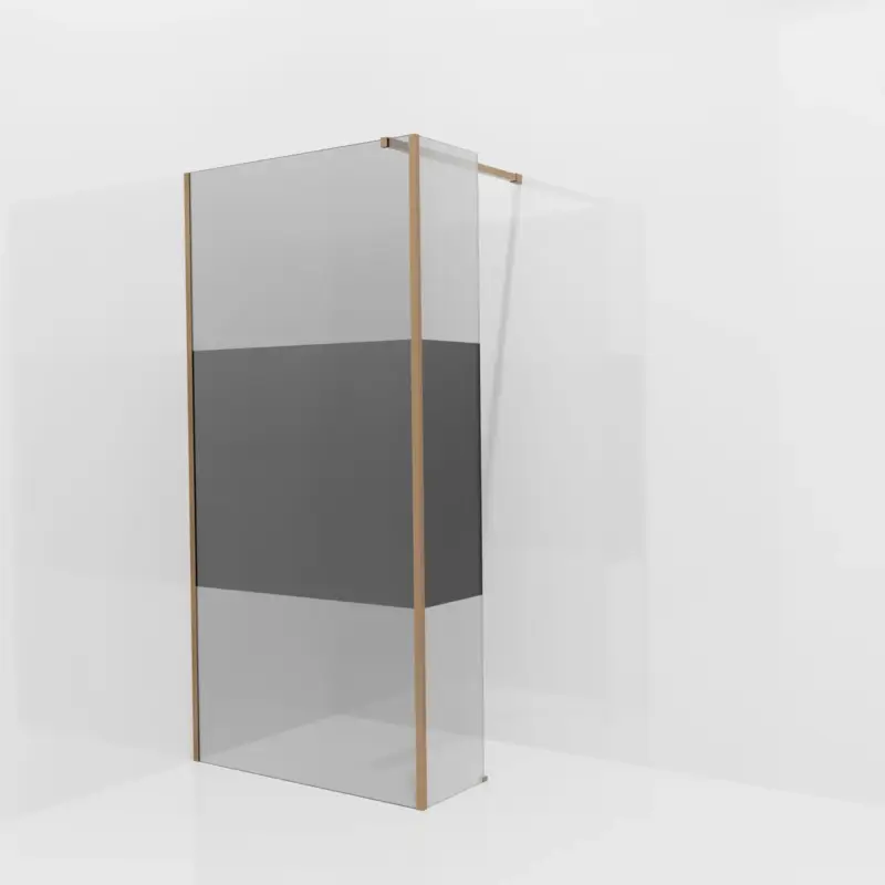 Bestseller Balmani Modular Walk-In Dusche mit fester Seitenwand: 100 x 200 cm, Rauchglas mit mattiertem Streifen, inklusive Coating, Profil Brushed Rosegold