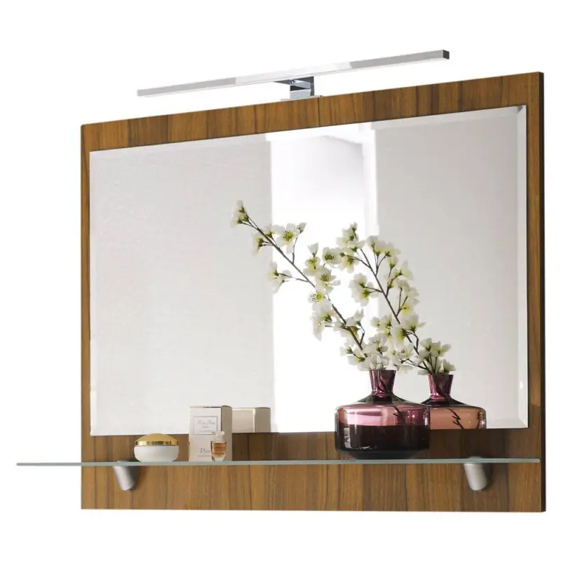 Knallerangebot Spiegel 90cm Walnuss Nb. RIMAO-100 mit LED, verchromte Lampe, B x H x T: ca. 90 x 68 x 20 cm