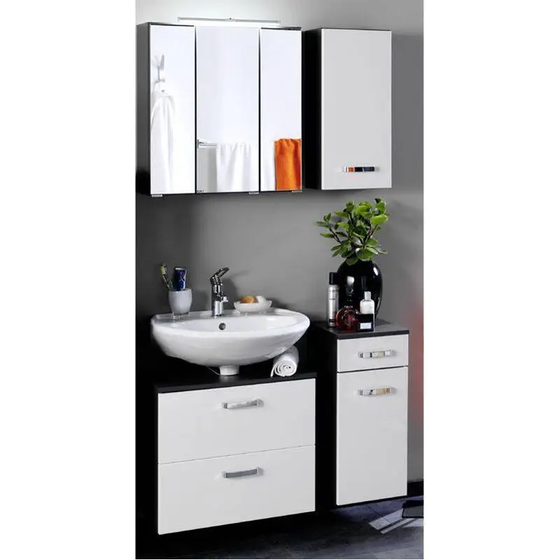Badmöbel Set 60cm PADUA-03 Hochglanz weiß, graphitgrau, Wasch-Platz Top-Angebot