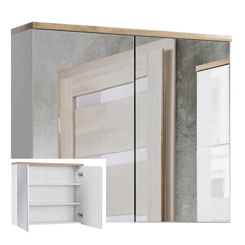 Spiegelschrank 80 cm SOLNA-56, weiß mit Wotaneiche, B x H x T ca. 80 x 70 x 20cm Saisonangebot