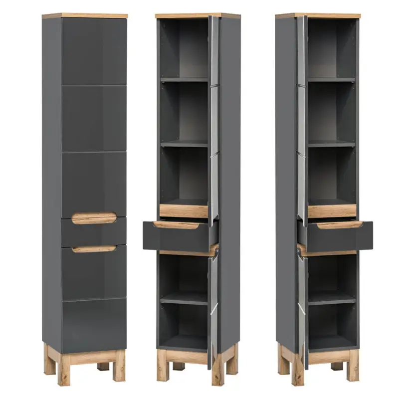 Mega-Angebot Badezimmer Hochschrank SOLNA-56 inkl. Standfüßen, Hochglanz grau, B x H x T ca. 35 x 187 x 33cm