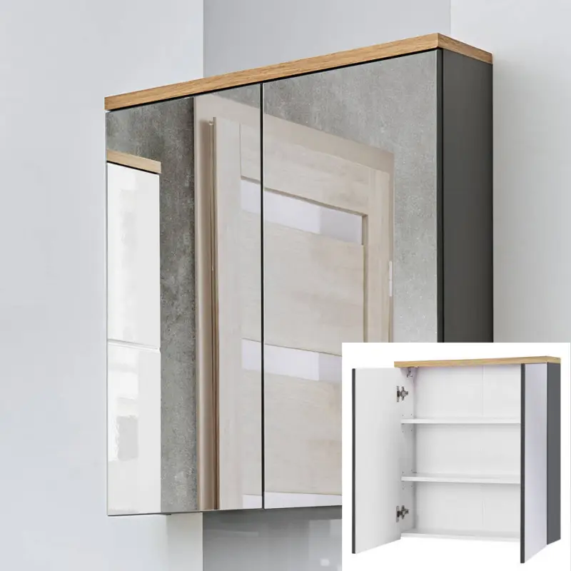 Heißes Angebot Spiegelschrank 60 cm SOLNA-56, Hochglanz grau, B x H x T ca. 60 x 70 x 20cm