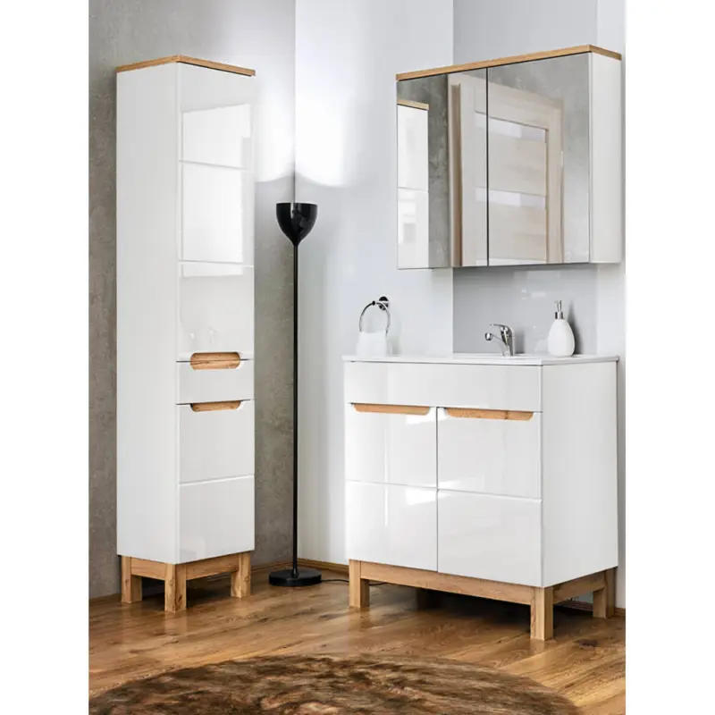Nur Für Kurze Zeit Badmöbel Set 3-teilig inkl. Keramik-Waschbecken60 cm SOLNA-56 Hochglanz weiß inkl. Standfüßen BxHxT ca.: 110 x 200 x 45 cm