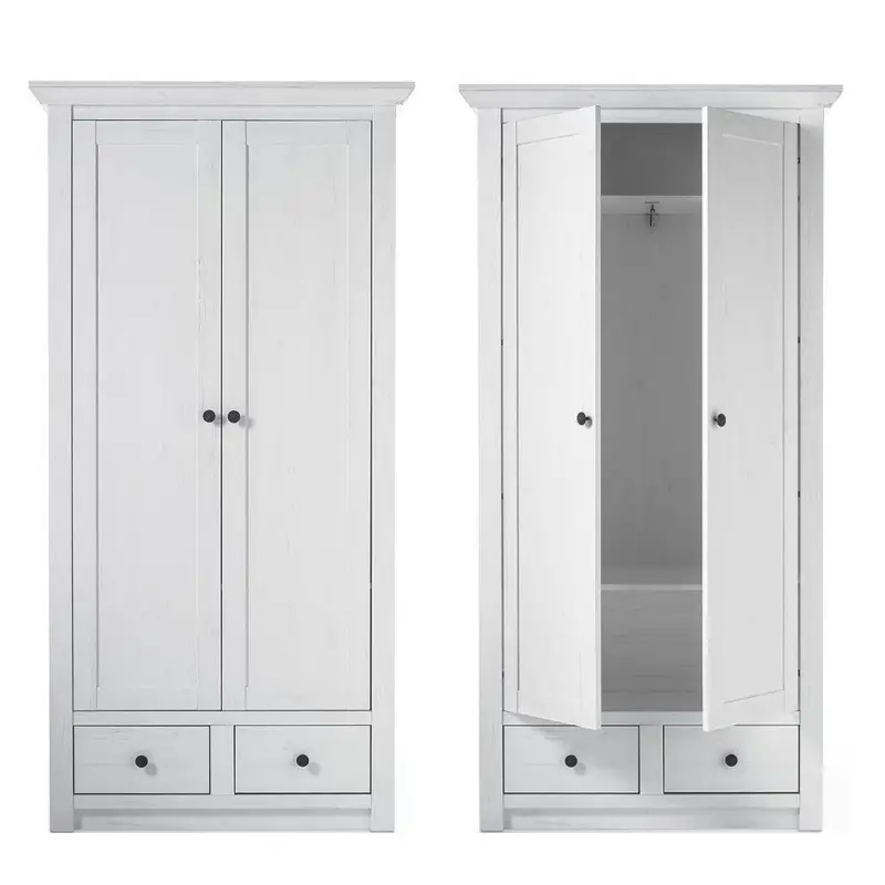 2-türiger Garderobenschrank WINGST-61 im Landhaus Stil Dekor Pinie weiß Nb. B/H/T ca. 105x206x45cm Geprüft