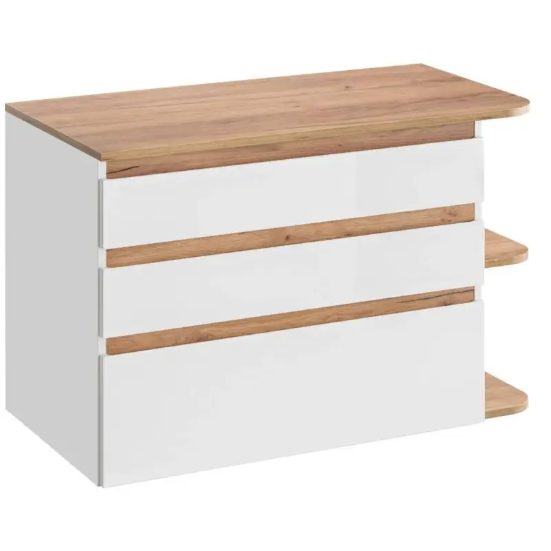 Waschtischunterschrank CAMPOS-56, Hochglanz weiß mit Wotaneiche, B/H/T: ca. 94/63,5/50 cm Meistverkauft