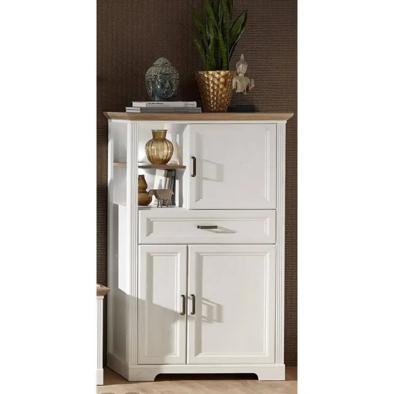 Highboard JÜLICH-36 Landhaus Stil in Pinie hell & Artisan Eiche Nb. inkl. LED B/H/T: 93/150/42 cm Knallerangebot