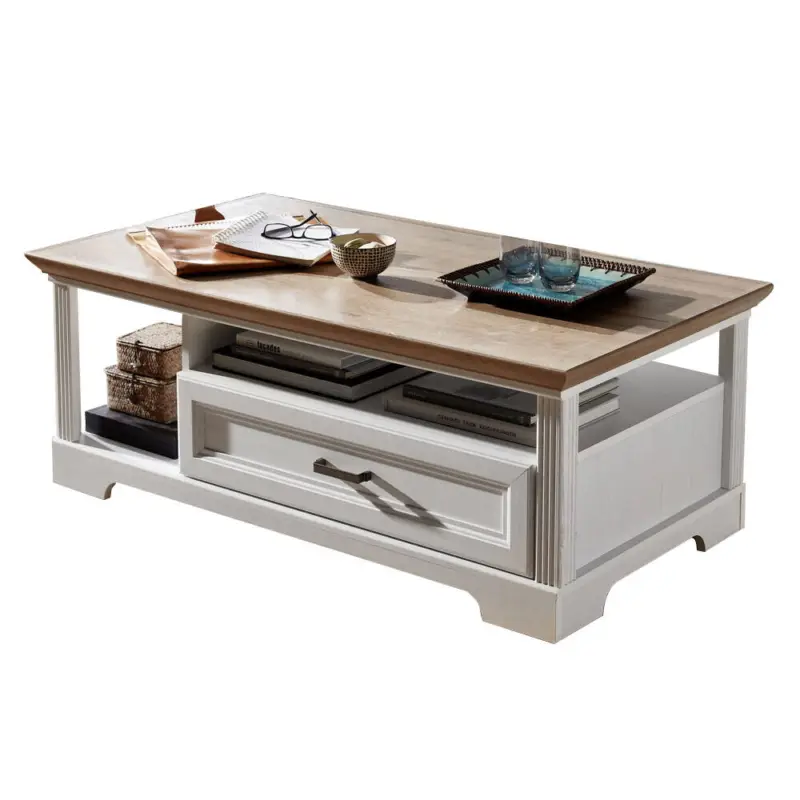 Saisonangebot Couchtisch im Landhaus-Stil Pinie hell Nb. JÜLICH-36 mit Deckplatte Artisan Eiche Nb. B/H/T: 120/45/67 cm