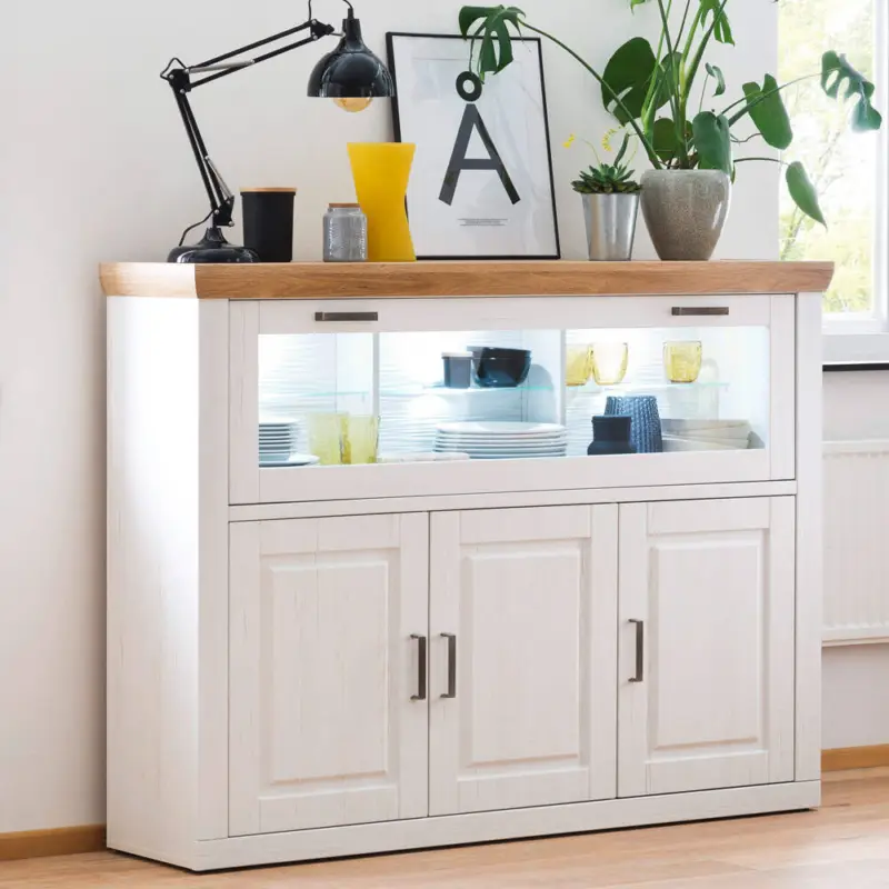 Highboard im Landhaus-Stil BRASILIA-05 in Pinie Aurelio & Grandson Oak Nb., - B/H/T: 163/123/40cm Must-Have
