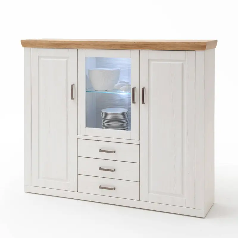 Beliebt Highboard BRASILIA-05 Esszimmer Vitrine Landhaus-Stil in Pinie Aurelio & Grandson Oak Nb. - B/H/T: 163/142/40cm