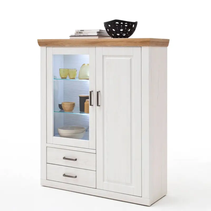 Markenprodukt Highboard BRASILIA-05 Esszimmer Vitrine in Pinie Aurelio & Grandson Oak. Nb. - B/H/T: 118/142/40cm