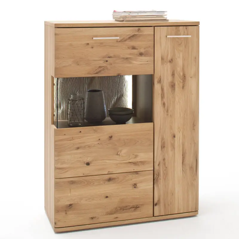 Massive Highboard VitrineSAMARA-05 Asteiche Bianco massiv - B/H/T: 90/122/37cm Neu Im Sortiment