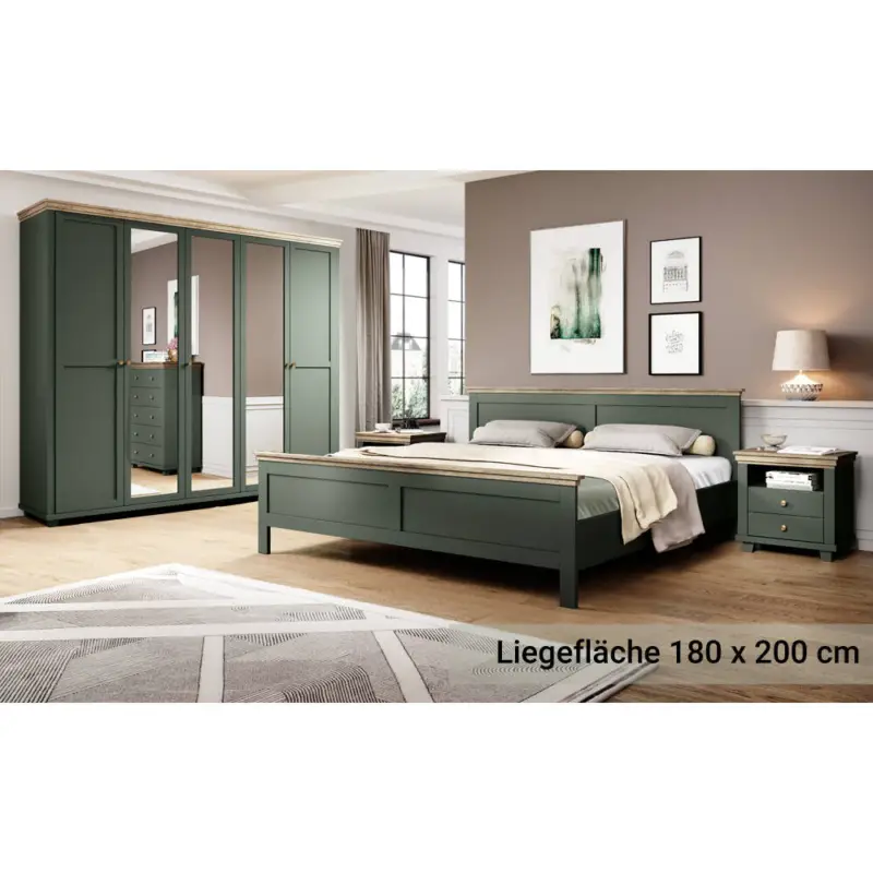 Beliebt Schlafzimmer Komplett Set EPSOM-83 Doppelbett Liegefläche 180 x 200 cm, in grün mit Lefkas Eiche Nb.