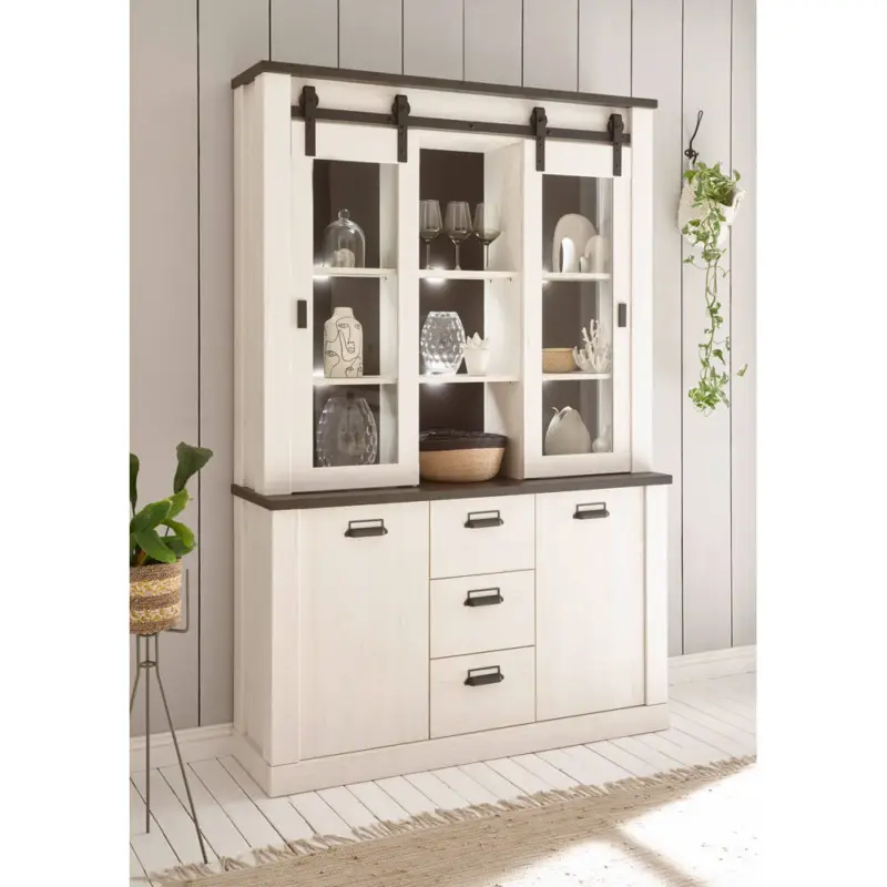 Nur Für Kurze Zeit Buffetschrank inkl. Beleuchtung SHELTON-61 in Pinie weiß Nb. mit anthrazit, B/H/T: ca. 133/201/38 cm