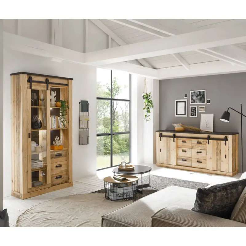 Top-Preis Esszimmer Set SHELTON-61 in Old Style hell Nb. mit anthrazit, B/H/T: ca. 314/201/43 cm