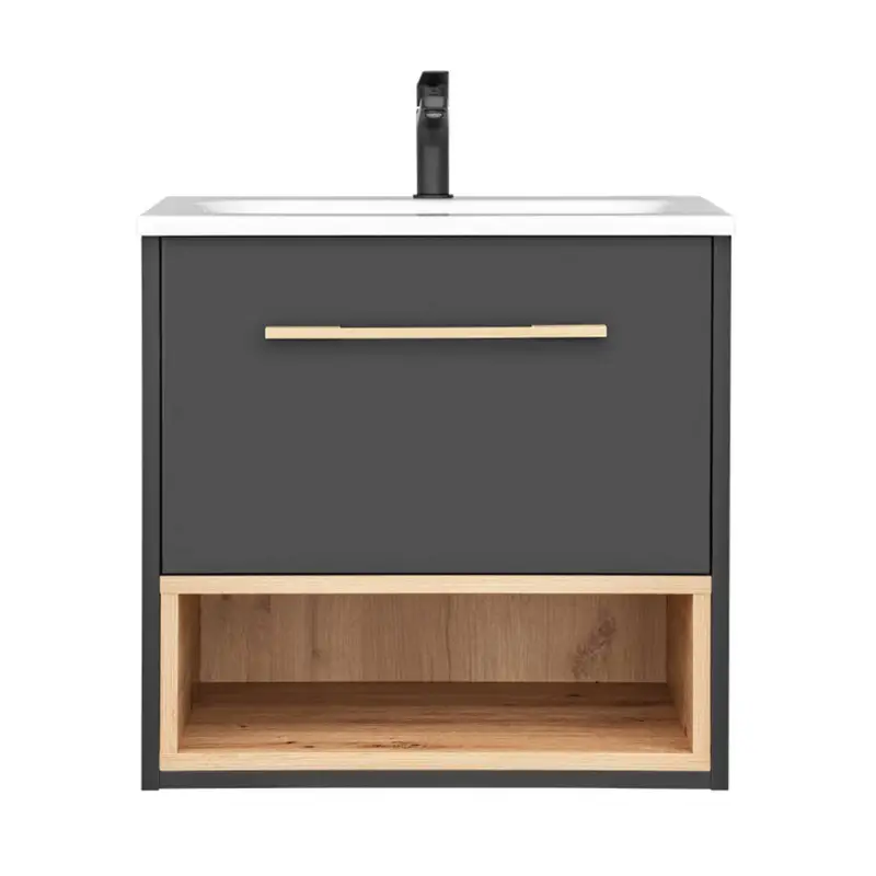 Abverkauf Badezimmer Waschtisch BOLOGNA-56 in anthrazit mit Artisan Eiche Nb., B/H/T: ca. 61/58,8/46 cm