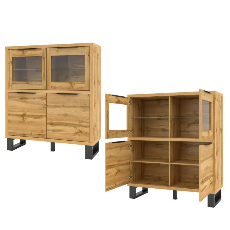 Begrenztes Angebot Wohn-/Esszimmer Highboard in Wotan Eiche Nb. HENDERSON-83, B/H/T ca. 120/140/45 cm