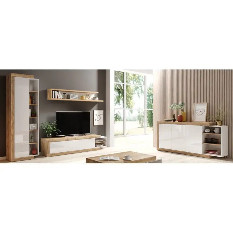 Must-Have Wohnmöbel Set inkl. Sideboard Samdal Eiche Nb. SYLT-83, mit Absetzungen in weiß Hochglanz