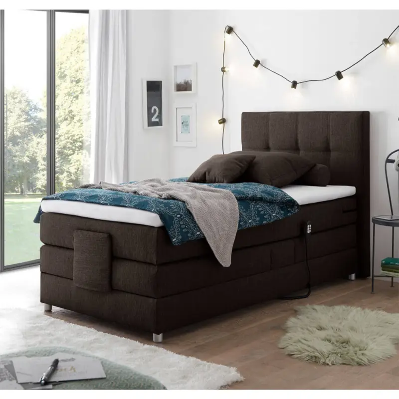 Top-Angebot Boxspringbett Jugendbett in 120x200 cm MANAUS-09, in der Farbe mocca, Visco-Topper, elektrisch verstellbar