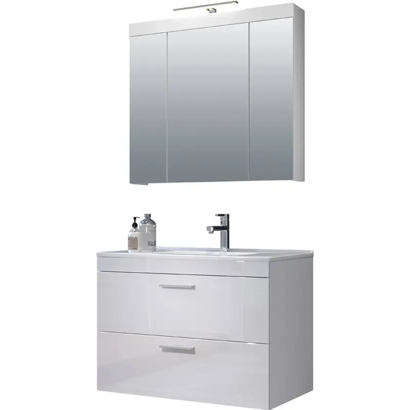 Waschplatz mit Keramik-Waschbecken inkl. Beleuchtung DENTON-19 in Hochglanz weiß, B/H/T: ca. 80/190/47 cm Beliebt