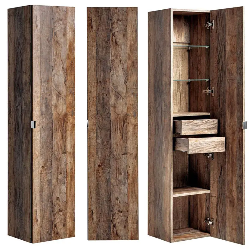 Neu Badmöbel Hochschrank PUEBLA-56 Vintage Oak Eiche, 2 Türen, B/H/T: 35/160/33 cm