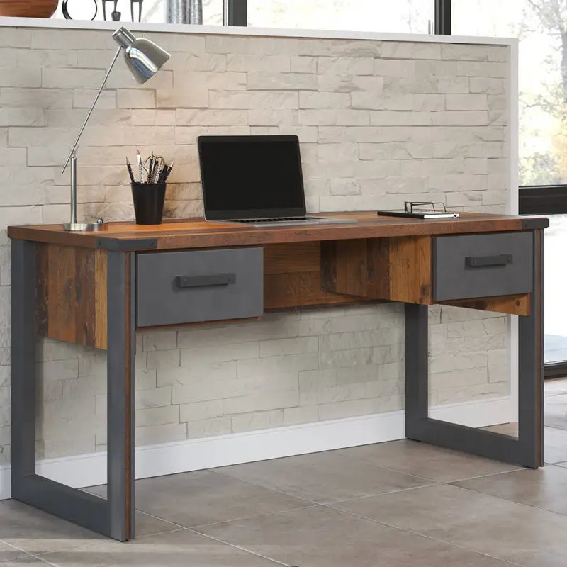 Abverkauf Büro Schreibtisch mit 2 Schubladen in Old Wood Nb. mit Matera Nb. PESCARA-19, B/H/T: ca. 148/75/60 cm