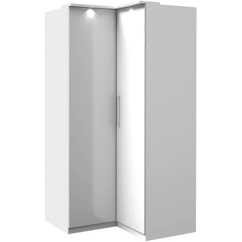 Eckkleiderschrank weiß OLMO-83 mit Fronten in Hochglanz weiß inkl. LED Beleuchtung, B/H/T: ca. 109/217/63 cm Neu