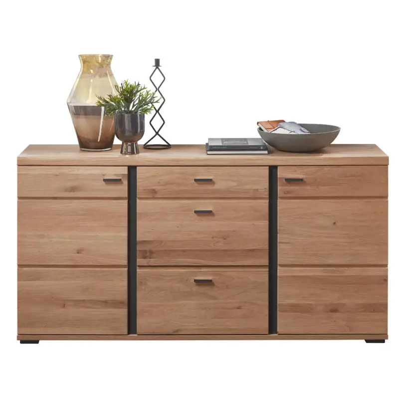 Sideboard mit Esche Massivholzfront STAVEN-36 mit Absetzungen in schwarz matt, B/H/T ca. 170/86/42 cm Günstig
