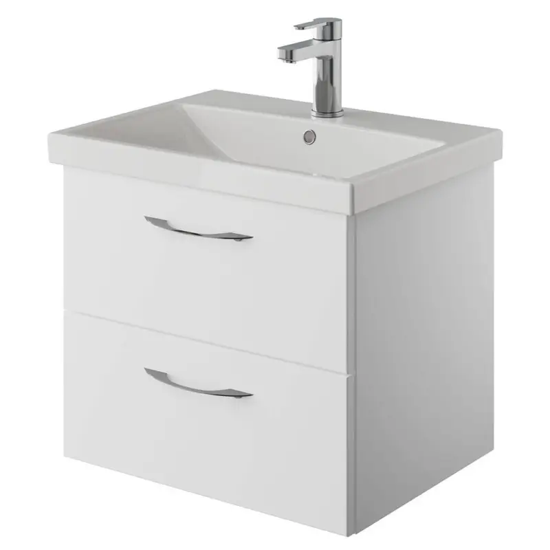 Badezimmer Waschtisch in weiß Glanz und Schneeweiß Glanz mit Keramik Waschbecken VILLATORO-66, B/H/T ca. 60/53,2/45 cm Preisreduziert