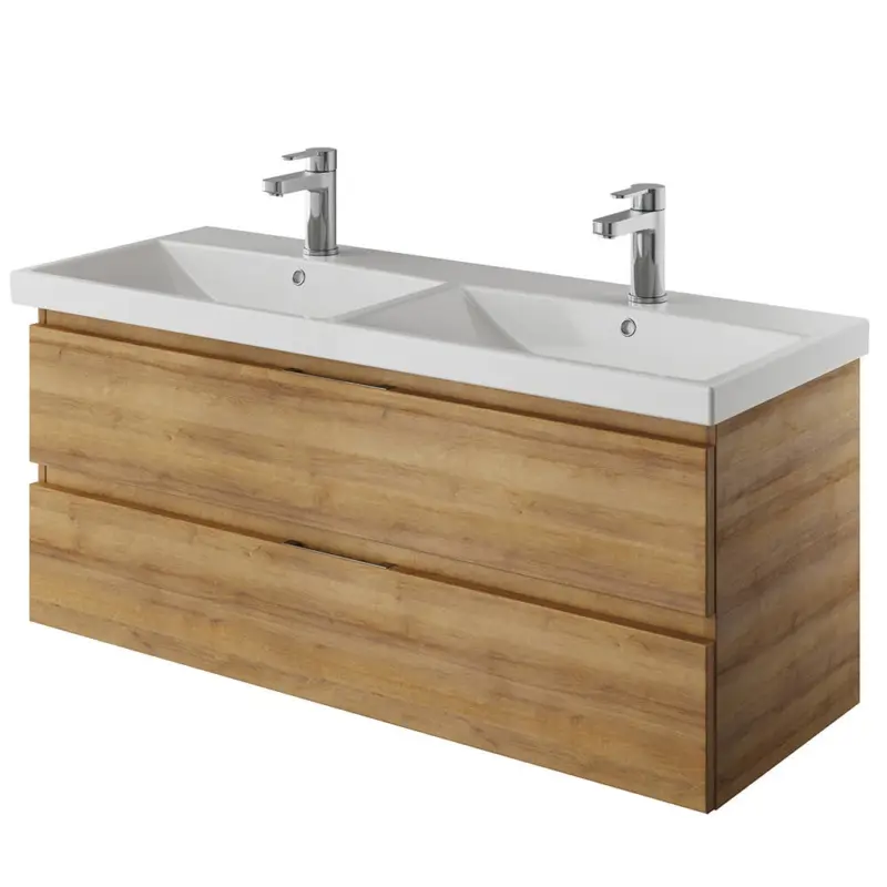 Doppelwaschtisch, grifflos, 120cm, in Riviera Eiche Nb. VILLATORO-66, B/H/T ca. 120/53,2/45 cm Sonderaktion