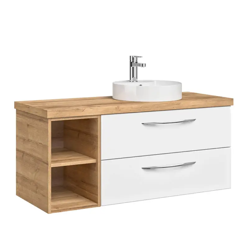 Einzelwaschtisch, 118cm, mit Keramik Waschbecken in weiß Glanz und Riviera Eiche Nb. VILLATORO-66, B/H/T ca. 118/61,2/44,5 cm Preiswert