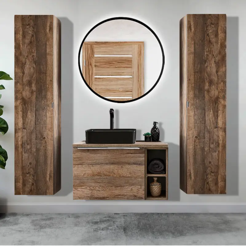 Badmöbel Set in Vintage Oak Eiche PUEBLA-56 Spiegel mit LED-Beleuchtung, B/H/T 190/200/46 cm Jetzt Bestellen