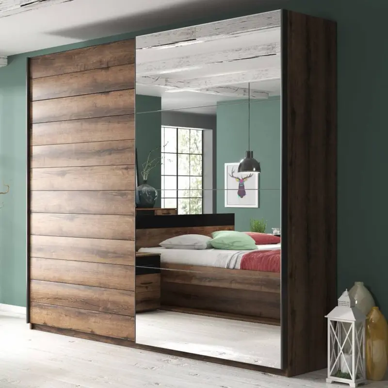 Kleiderschrank mit Schwebetüren BIRMINGHAM-83 in Eiche Monastery Nb., B/H/T: ca. 200/210/61 cm Heißes Angebot