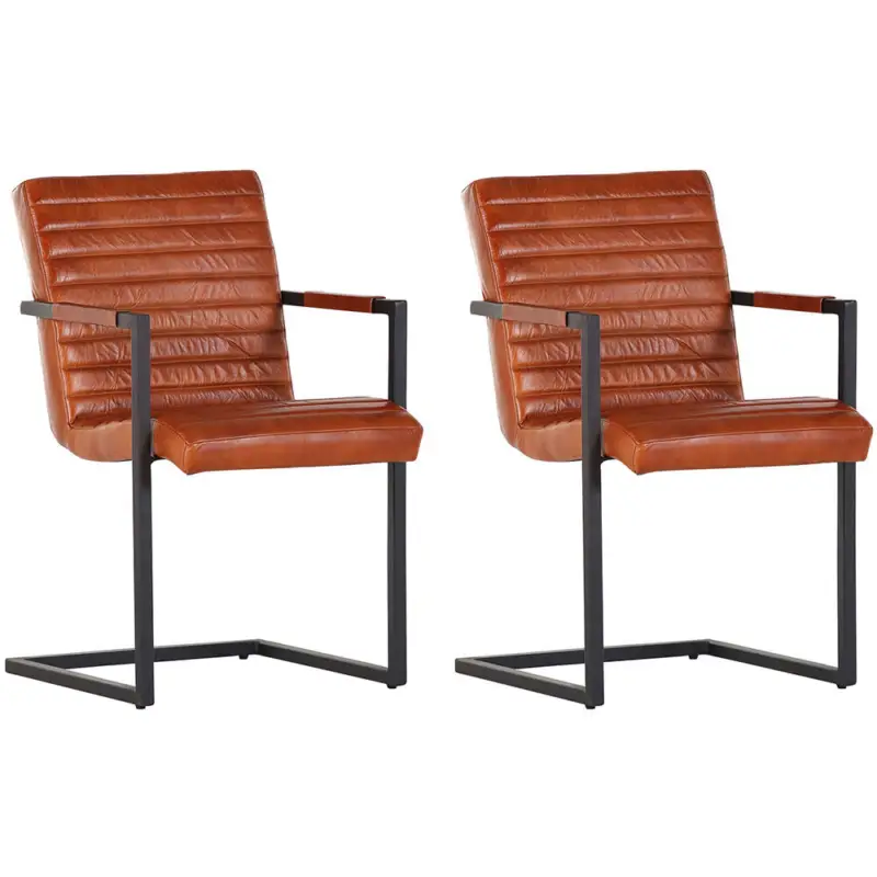 Esszimmerstuhl 2er-Set Echtleder Freischwinger TARRAS-123in cognac, Metallgestell schwarz lackiert, mit Armlehnen, B/H/T: ca. 52/87/64 cm Top-Seller