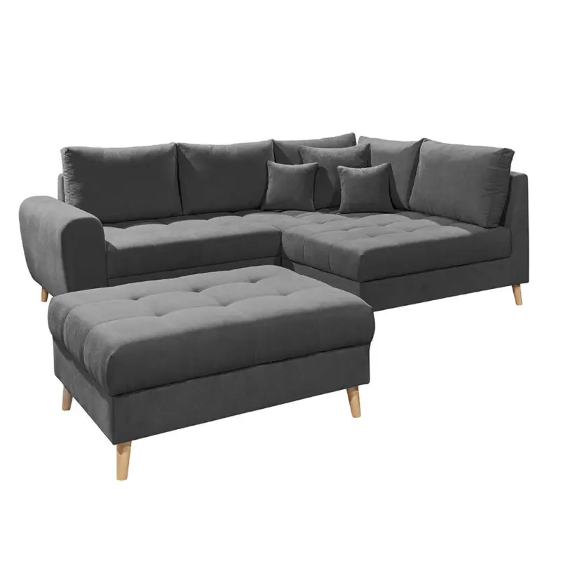 Schneller Versand Ecksofa mit Hocker und Kissen in anthrazit, L-Form mit Recamiere rechts, Serie AREZZO-09