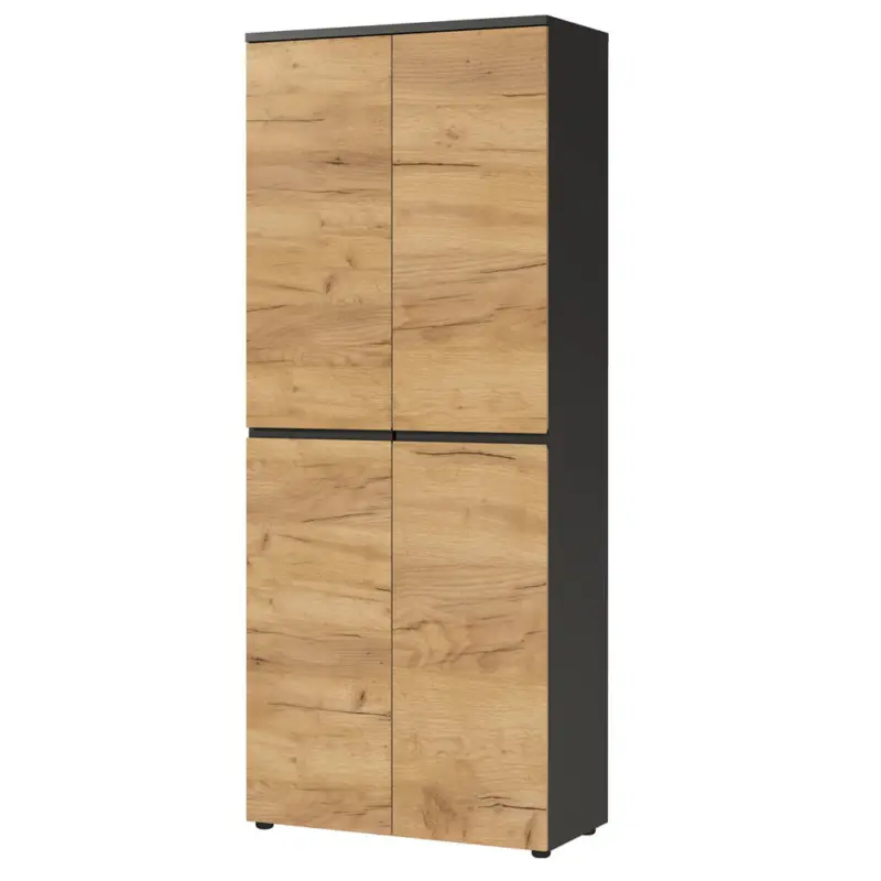 Büro Aktenschrank 197 cm hoch LUGANO-01 in Graphit mit Navarra Eiche Nb., B/H/T: ca. 80/197/40 cm Sale