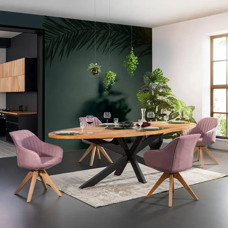 Esszimmer Tischgruppe inkl. 4 Stühle in rosa TARRAS-123 Esstisch mit Massivholz Tischplatte Top-Angebot