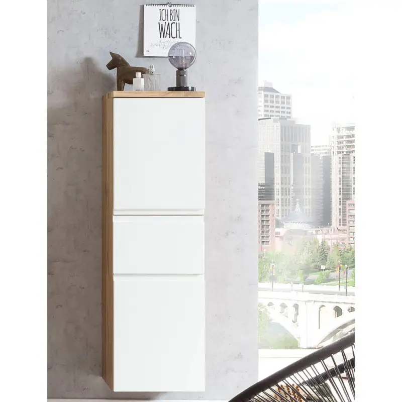Highlight Midischrank 40cm Wotan Eiche Nb. mit weiß matt VASTO-03-WHITE, B/H/T ca. 40/130/35 cm