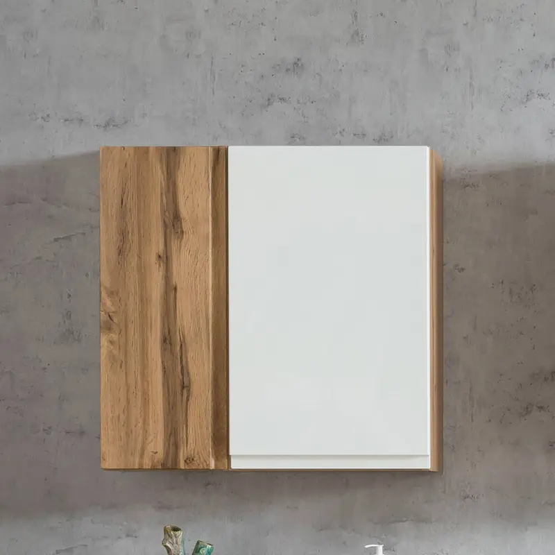Nur Für Kurze Zeit Bad Hängeschrank 2-türig in Wotan Eiche Nb. mit weiß matt VASTO-03-WHITE, B/H/T ca. 65/64/20 cm