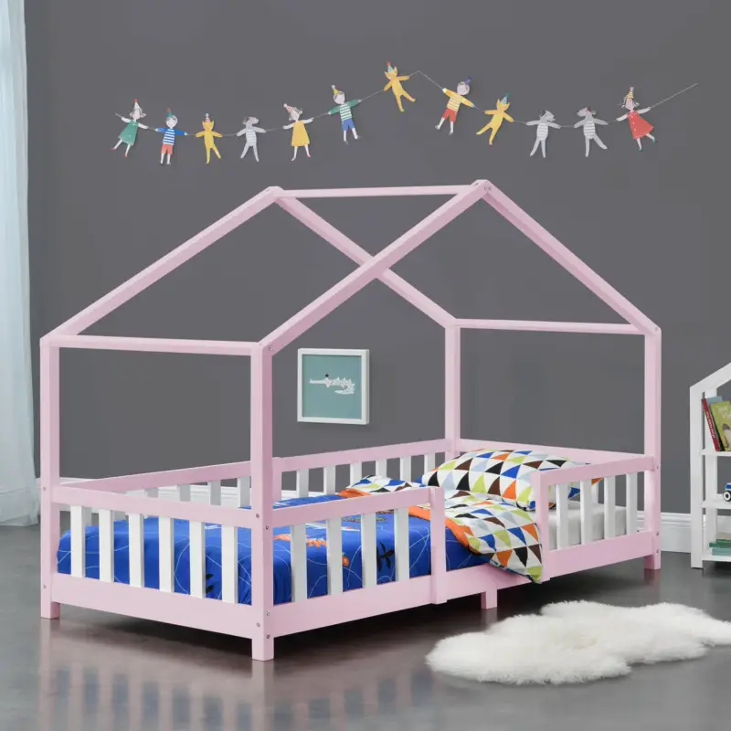 Hausbett in rosa mit weiß THULE-100 Liegefläche 90x200 cm mit Lattenrost und Rausfallschutz Beliebt
