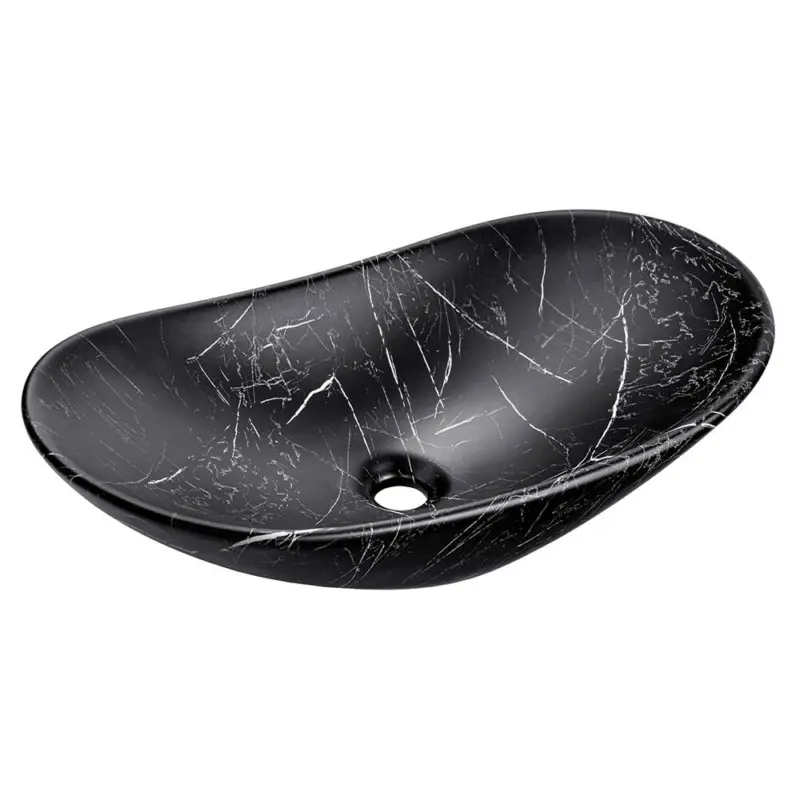Super-Preis Keramik Aufsatzbecken 61,5 cm matt schwarz marmoriert, BASIN-56, B/H/T: ca. 61,5/14,5/36 cm